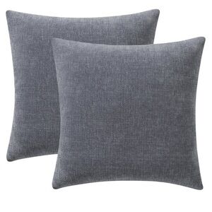 NWT 2 Throw Pillow Solid Chenille Decorative Throw Pillow Set, Grey, 18" x 18",